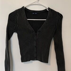 GAP Black Ribbed V-Neck Cardigan